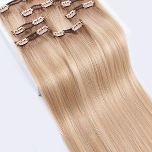 The Hair Shop 18” Pro Clip In Set (7 pieces) Human Hair Extensions in Ash Blonde